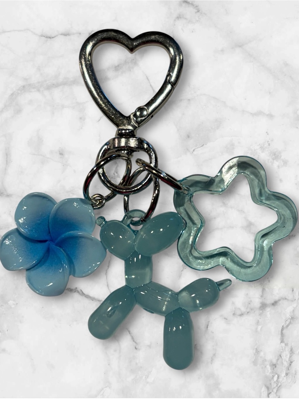 Blue Resin Balloon Dog & Flower Keychain